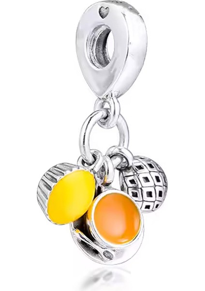 Ananas, Çay ve Pastalı Sallantılı Gümüş Charm