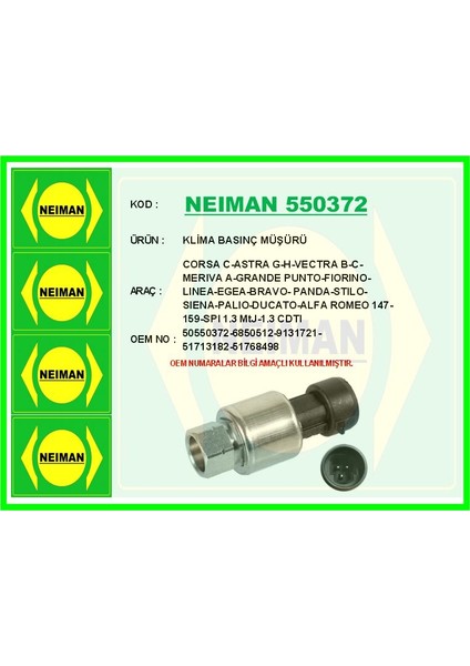 Klima Basınç Müşürü Corsa C-Astra G-H-Vectra B-C-Merıva A-Grande Punto-Fıorıno-Lınea-Egea-Bravo- Pan