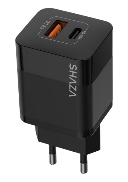 45W Çift Port Ultra Hızlı Şarj Aleti - GAN Destekli Android & iPhone & MacBook & iPad Qc3.0 & Pd Type-C Sarj Adaptörü - Siyah