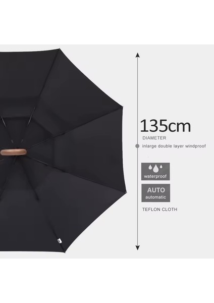 Teflon Saplı Özel Yapım Imzalı Seri Premium Şemsiye Gerçek Ağaç Saplı Kılıflı 135 cm Çift Katlı modelleri