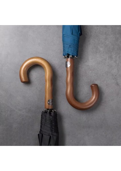 Teflon Saplı Özel Yapım Imzalı Seri Premium Şemsiye Gerçek Ağaç Saplı Kılıflı 135 cm Çift Katlı