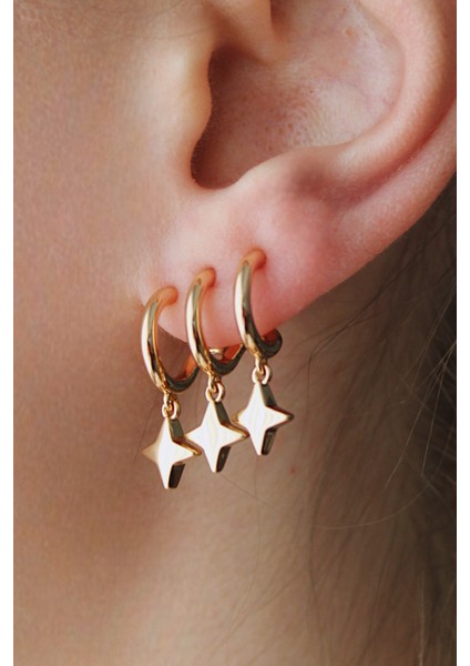 Vıp Çelik Üçlü Görünümlü Sade Yıldızlı Küpe