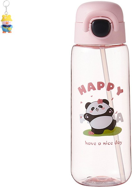 Panda Plastik Bardak Taşınabilir Bardak Sevimli Karikatür Plastik Pipetli Bardak Çocuk Pratik Bardak (Yurt Dışından)