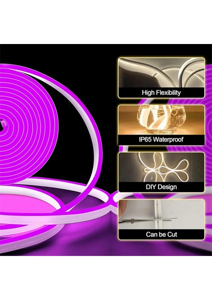 Neon LED Şerit 5metre Yeşil LED Zincir Bandı Hortum Esnek Dekoratif Aydınlatma Işık 12V 10W