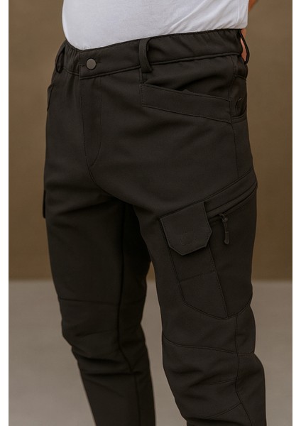 Erkek Kışlık Siyah Outdoor Softshell İçi Polarlı Su Ve Rüzgar Geçirmez Taktik Pantolon