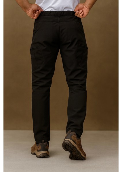 Erkek Kışlık Siyah Outdoor Softshell İçi Polarlı Su Ve Rüzgar Geçirmez Taktik Pantolon