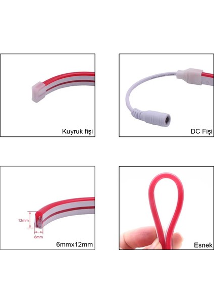 Neon LED Şerit 5metre Pembe LED Zincir Bandı Hortum Esnek Dekoratif Aydınlatma Işık 12V 10W