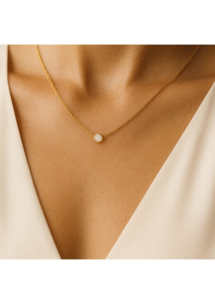 14 Ayar Altın Yuvarlak Tek Taşlı Zincir Kolye fiyatları