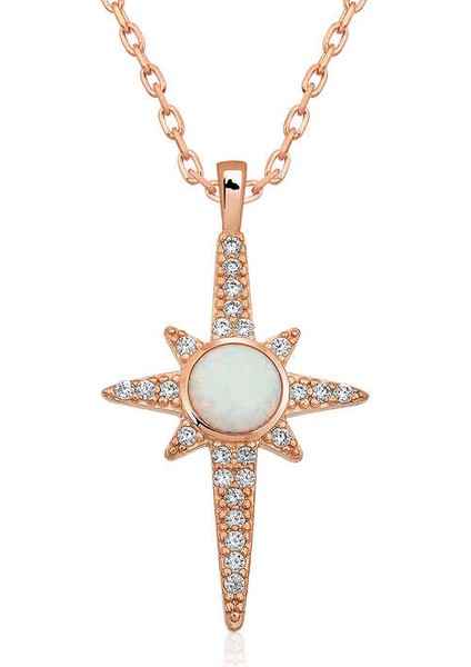 ​Gümüş Beyaz Opal Taşlı Kuzey Yıldızı Kolye