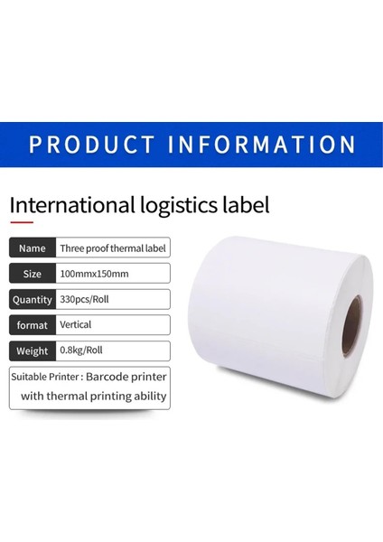 5'li Paket Termal Barkod Etiketi 150mm x 100mm 350'li Barkod & Kargo Yazıcı Kağıdı Suya Dayanıklı