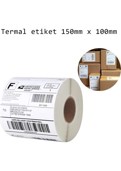5'li Paket Termal Barkod Etiketi 150mm x 100mm 350'li Barkod & Kargo Yazıcı Kağıdı Suya Dayanıklı