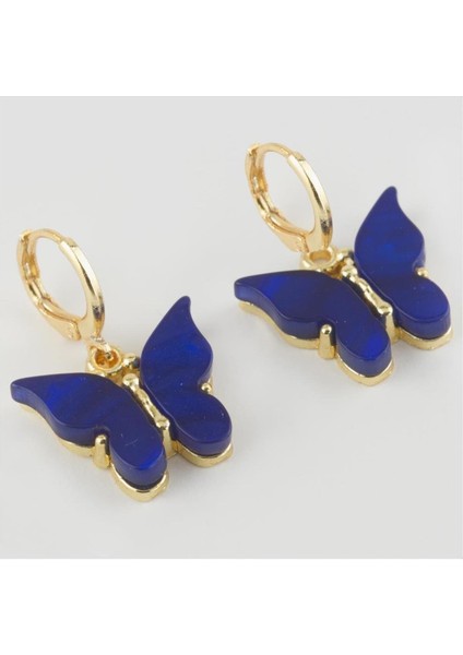 Wizard Kelebek Figürlü Polyester Küpe-Mavi