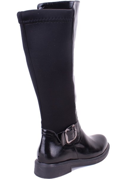 DZA07-8965545 Siyah Kırışık Rugan Streçli Düz Topuklu Kadın Çizme fırsatları