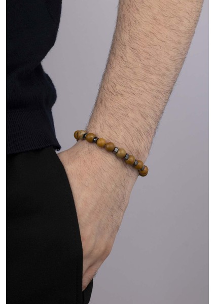 Hematit Geçişli Açık Kahve Jasper Doğal Taş Bileklik