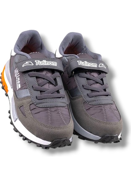 807-26 Anatomik Paraşüt Kumaş Çocuk Sneaker Füme Beyaz Oranj 31-35