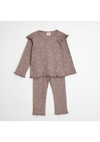 Kız Çocuk Çiçek Desenli Taytlı Takım