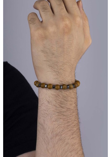 Hematit Geçişli Açık Kahve Jasper Doğal Taş Bileklik modelleri