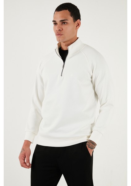Pamuklu Relaxed Fit Yarım Fermuarlı Dik Yaka Sweat Erkek Sweat 5901232 fırsatları