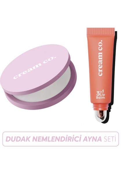 3in1 Lip Balm Ayna Seti | Dudak Nemlendirici Parlatıcı & Cep Aynası | Sugar Cookie Bej