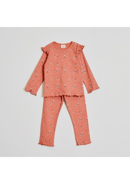 Kız Çocuk Çiçek Desenli Taytlı Takım