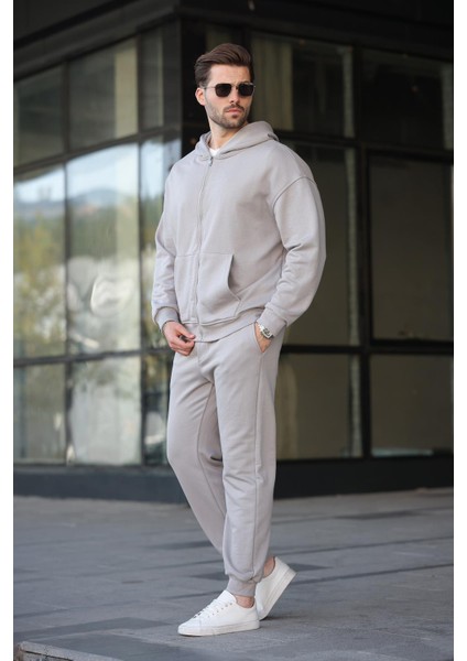 Boyalı Gri Kapüşonlu Fermuarlı Basic Erkek Eşofman Takımı E7331 fiyatları