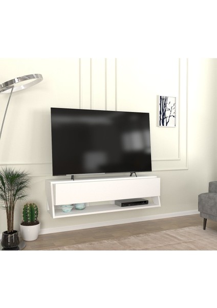 Lionel Tv Sehpası - Duvara Monte Kapaklı ve Raflı Tv Sehpası Beyaz modelleri