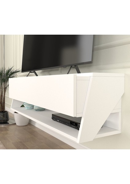 Lionel Tv Sehpası - Duvara Monte Kapaklı ve Raflı Tv Sehpası Beyaz fırsatları