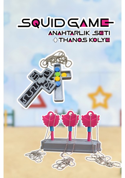 Squid Game 3. Sezon Anahtarlık Seti-Thanos Haç Kolye-Zincirli Tasarım