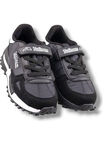 807-26 Anatomik Paraşüt Kumaş Çocuk Sneaker Siyah Beyaz 31-35
