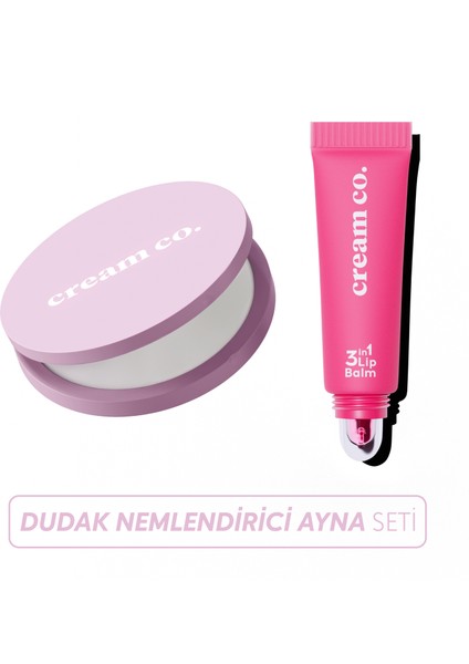 3in1 Lip Balm Ayna Seti | Dudak Nemlendirici Parlatıcı & Cep Aynası | Bubblegum Pembe