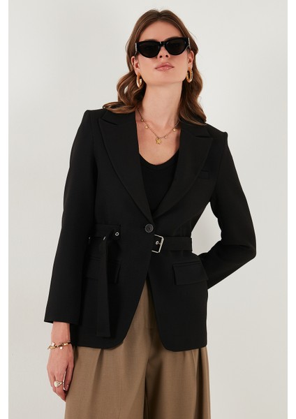 Regular Fit Kruvaze Yaka Kemerli Blazer Ceket Bayan Ceket 6839367
