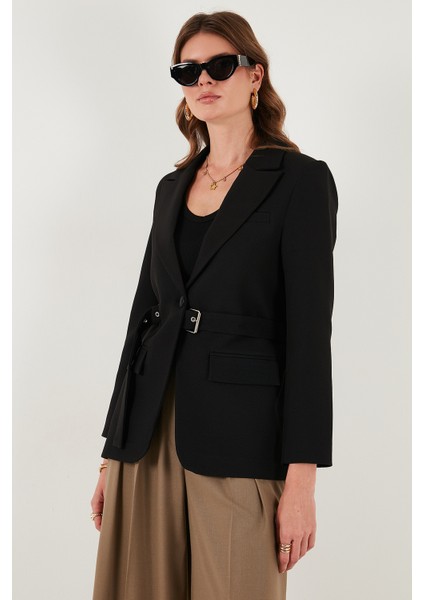 Regular Fit Kruvaze Yaka Kemerli Blazer Ceket Bayan Ceket 6839367