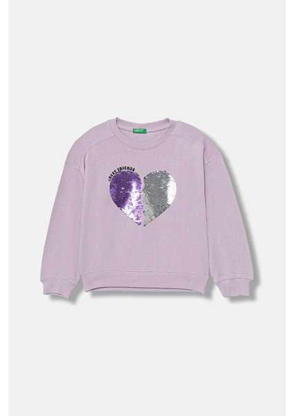 Pamuklu Relaxed Fit Bisiklet Yaka Payetli Sweat Kız Çocuk Sweat 3J68C10QI