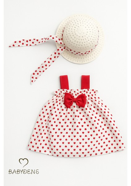 Kız Bebek Kalp Desenli Fiyonklu Yazlık Elbise Şapkalı Takım - Kırmızı Beyaz Pamuklu Bebek Elbisesi modelleri