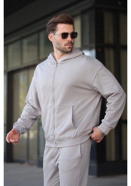Boyalı Gri Kapüşonlu Fermuarlı Basic Erkek Eşofman Takımı E7331 modelleri