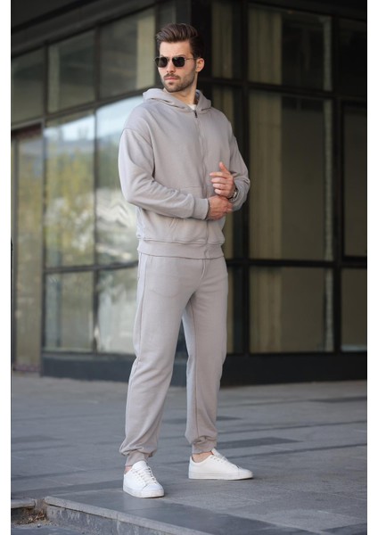 Boyalı Gri Kapüşonlu Fermuarlı Basic Erkek Eşofman Takımı E7331 fırsatları