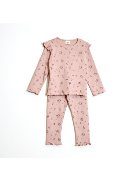 Kız Çocuk Çiçek Desenli Taytlı Takım