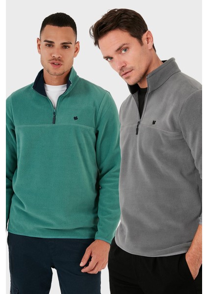 Slim Fit Anti-Pilling Tüylenme Yapmayan Bato Yaka Şardonlu 2'li Paket Polar Erkek Polar 5906001S2