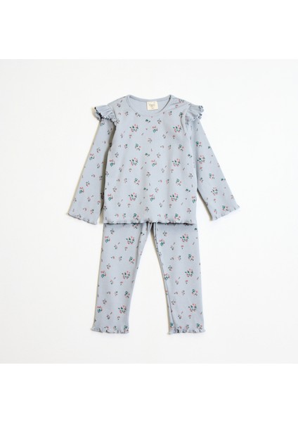 Kız Çocuk Çiçek Desenli Taytlı Takım