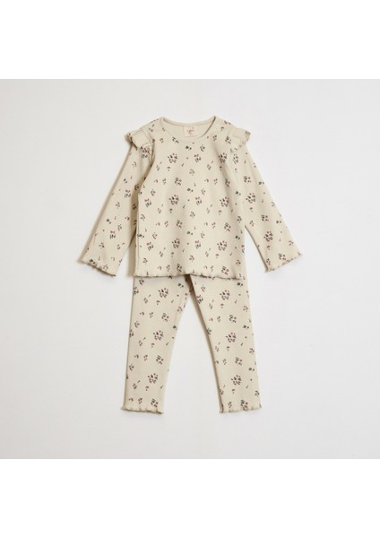 Kız Çocuk Çiçek Desenli Taytlı Takım