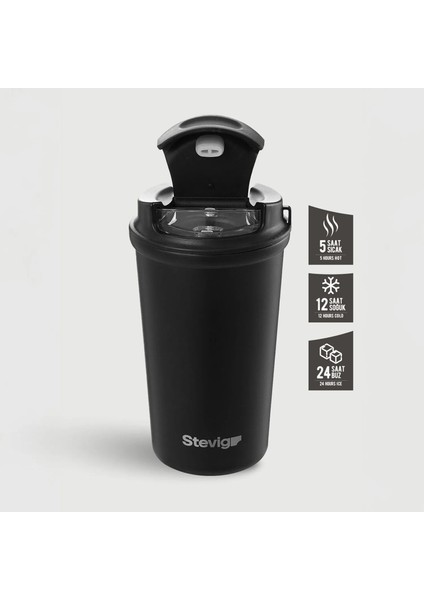 4 Work Flip Open Coffee Mug Çelik Termos 400 ml Black ST-250 fiyatları