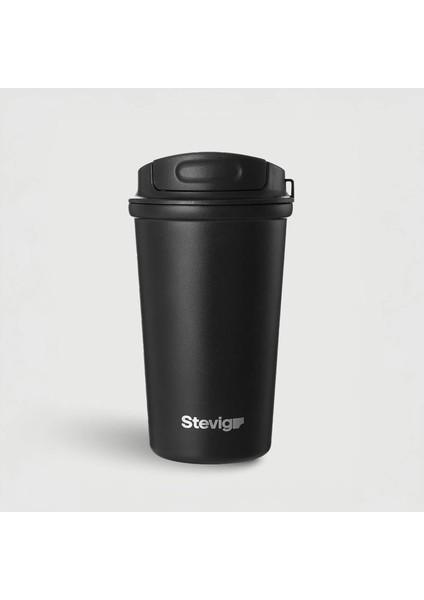 4 Work Flip Open Coffee Mug Çelik Termos 400 ml Black ST-250