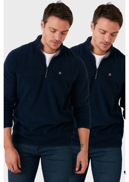 Slim Fit Anti-Pilling Tüylenme Yapmayan Bato Yaka Şardonlu 2'li Paket Polar Erkek Polar 5906001S2