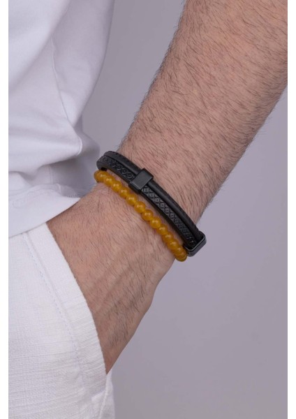 Çift Sıra Deri Yuvarlak Kesim Jasper Taşı Erkek Kombin Bileklik fiyatları