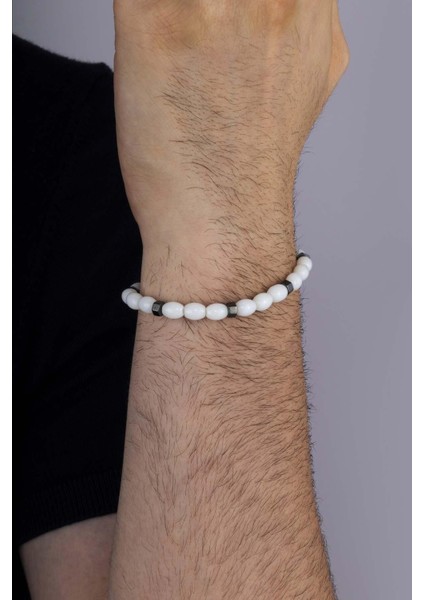 Kapsül Kesim Beyaz Ceyt Taşı Erkek Doğal Taş Bileklik modelleri