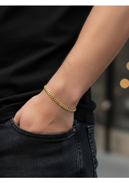 925 Ayar Gümüş 22 Ayar Gold Kaplama 4 mm Gurmet Erkek Bileklik (Özel Kutulu) fiyatları