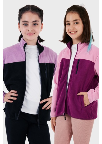 Yumuşak Dokulu Fermuarlı Renk Bloklu Dik Yaka Cepli 2'li Paket Hırka Polar Çocuk POLAR 5905001S2