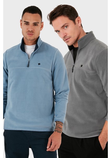 Slim Fit Anti-Pilling Tüylenme Yapmayan Bato Yaka Şardonlu 2'li Paket Polar Erkek Polar 5906001S2