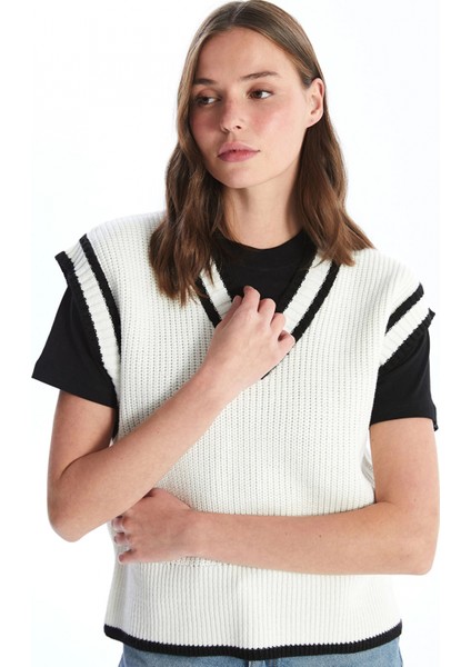 Lcw Vision Ekru Kadın V Yaka Düz Triko Süveter fiyatları