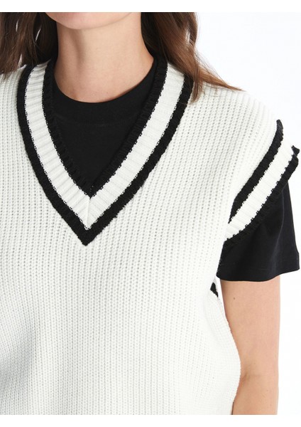 Lcw Vision Ekru Kadın V Yaka Düz Triko Süveter fırsatları